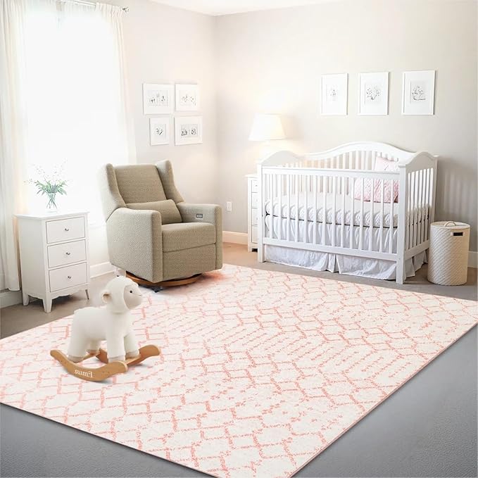 Istana 8x10 Area Rug - Pink 8x10 Rugs for Living Room - Foldable Rugs for Bedroom - Stain Resistant Washable Rug - Eco-Friendly Area Rugs - Easy to Clean Living Room Rug