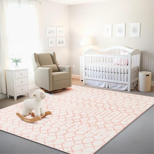 Istana 8x10 Area Rug - Pink 8x10 Rugs for Living Room - Foldable Rugs for Bedroom - Stain Resistant Washable Rug - Eco-Friendly Area Rugs - Easy to Clean Living Room Rug