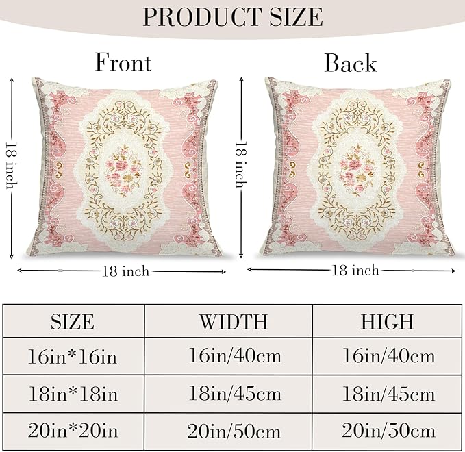 Boho Floral Throw Pillow Covers 18x18 inch Set of 2,Pink Boho Rug Geometric Floral Pattern Decor Double Sided Pattern Cushion Cover Soft Pillow Case Living Sofa Room Bed Square Pillow Cover