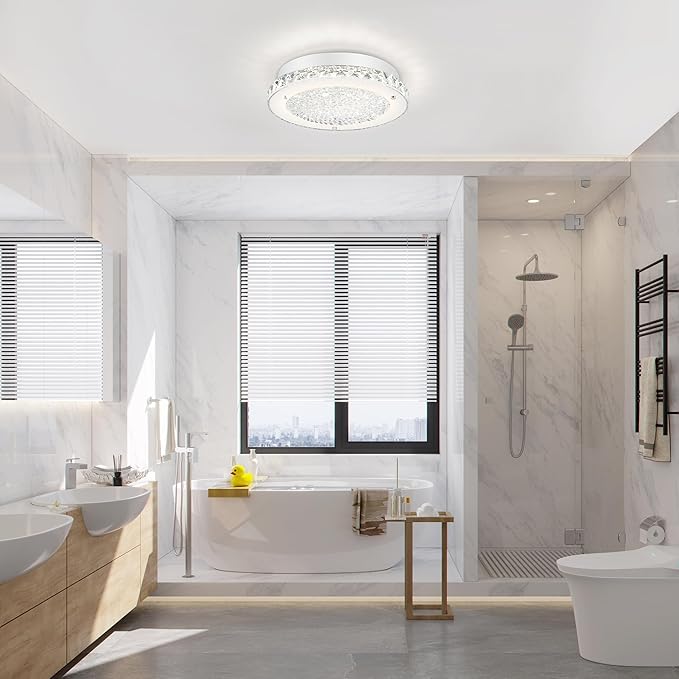 Crystal Ceiling Light 11" LED Crystal Bathroom Ceiling Light Fixtures Semi Flush Mount for Kitchen, Entryway, Foyer, Bedroom, Bathroom, Laundry Room, Cloakroom, Hallway 4000K (Dimmable)