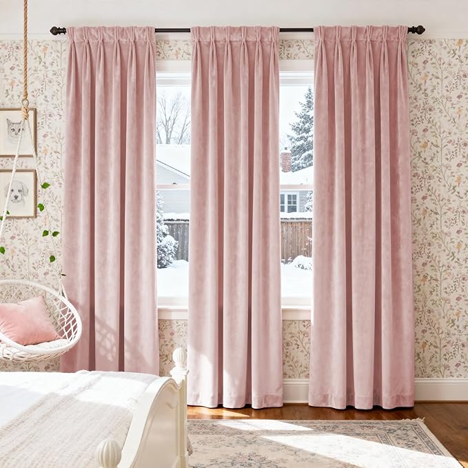 Lazzzy Velvet Blackout Curtains Thermal Insulated Room Window Drapes Super Soft Luxury Curtains for Living Room Bedroom Rod Pocket 2 Panels, Dusty Pink, 52" W x 84" L