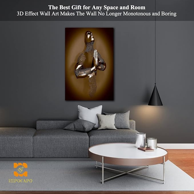 3D Wall Art Decor Artwork - 3D Metal Effect Wall Art Merged Hands for Modern Wall Art, Large Wall Art for Bedroom Dercorations Framed 24”x36”x1Pcs