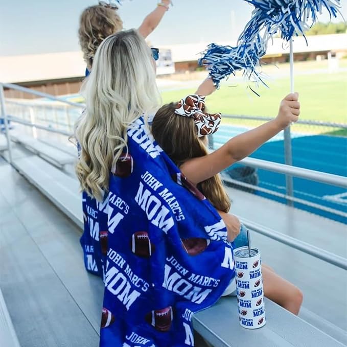 Personalized Sports Bleacher Blanket Custom Football Blanket with Name Wearable Blanket University Team Blanket for Cheer Mom Women Men Football Season Game Day Gear Christmas