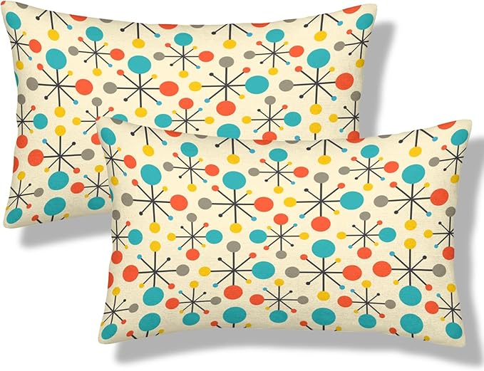 Retro Mid Century Lumbar Pillow Covers 12x20 Inch Set of 2 Yellow Vintage Throw Pillow Cover Modern Retro Pattern Pillowcase Cushion Cases for Home Couch Bed Sofa