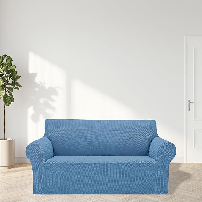 2025 New Stretch Loveseat Sofa Slipcovers Couch Cover for 2 Cushion Furniture Protector Sofa Covers with Elastic Bottom Jacquard Fabric Small Checks for Pets, Kids - Riverside