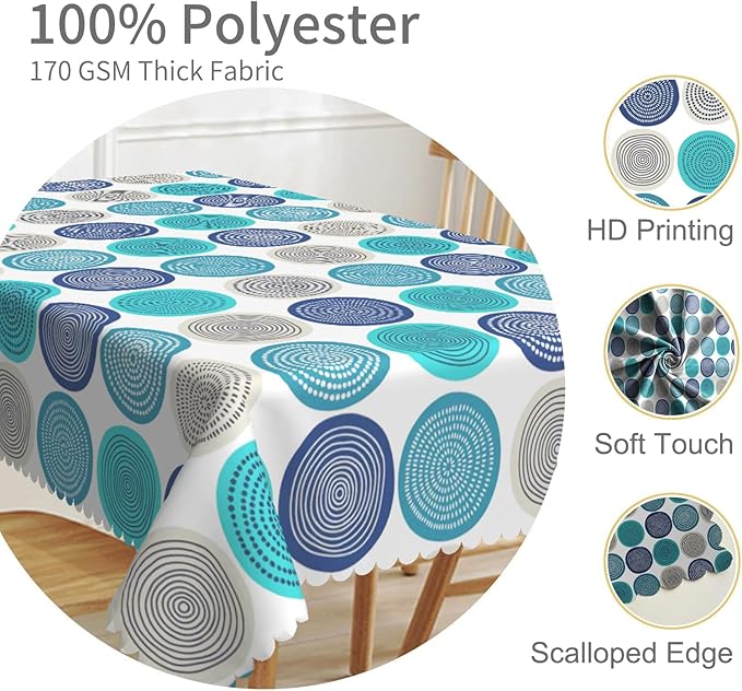 54x86inches Abstract Geometric Tablecloth Colorful Polka Dot Irregular Round Circle Modern Art Table Cloth Waterproof Fabric Table Cloth Cover for Kitchen Dining Room Living Room Home Decor