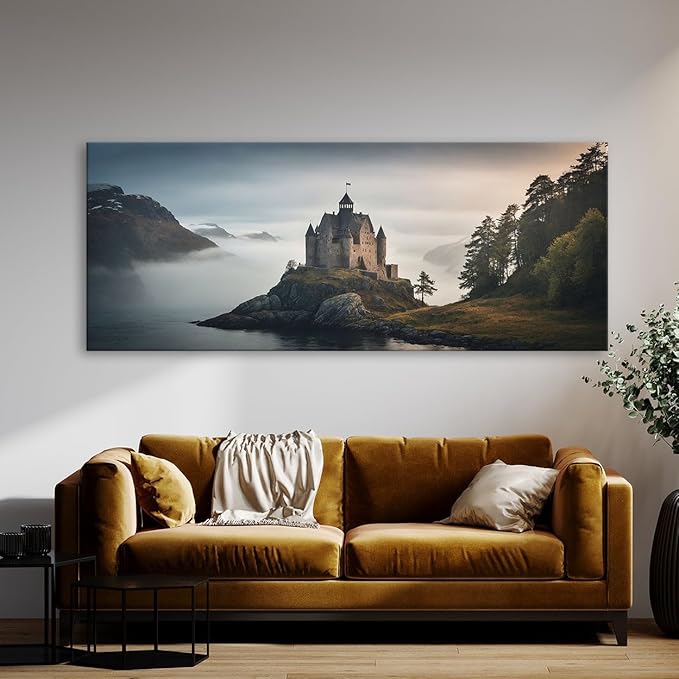Sense Canvas Scandinavian Misty Fjord 70 Canvas Art - Home Decor Wall Art Print Poster Painting Small 20x8 / 0.75"