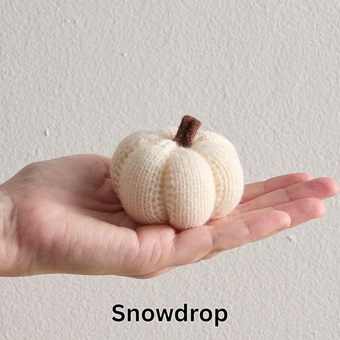 Your Heart's Content Cozy Mini Knit Set of 3 Ivory Pumpkins, Table top décor, Fall Accent Bowl Filler, tablescape, New Apartment Fall Gift (Snowdrop Multi-Size Set)