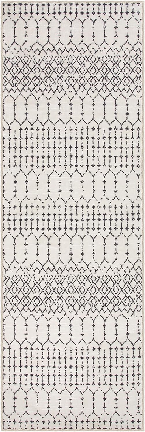 Lahome Moroccan Washable 2x6 Runner Rug, Non-Slip Beige Kitchen Hallway Runner Rug, Ultra Soft Geometric Print Distressed Floor Carpet for Hallways Entryway Bedroom Laundry