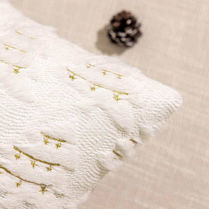 AQOTHES Christmas Tree Decorative White Throw Pillow Covers 12x20 Set of 2, Faux Fur Farmhouse Throw Pillows Cushion Cases for Xmas Winter Holiday Home Decor