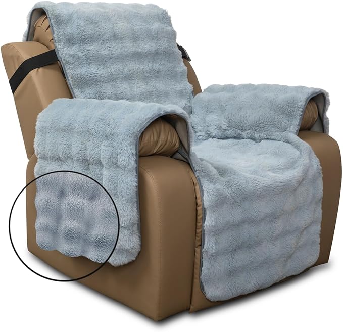 Plush and Fuzzy Shaggy Couch Cover, Dog Pad Faux Fur Sofa Cover, Water Resistant Slipcover, Non-Slip Furniture Protector for Kids,Dogs,Cats.(Light Gray-Bubble, Large Recliner)
