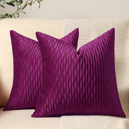 18x18 Purple Throw Pillow Cases: 2 Pack Original Striped Velvet Square Decorative Pillow Covers for Farmhouse Couch
