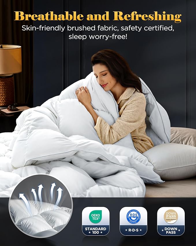 3D Baffle Box Real Down Comforter, 750 Fill-Power Ultra-Soft Down Duvet Insert, All Season Feathers Down California King Comforter, Medium Warm Bed Comforters, Fluffy and Cozy, 8 Corner Tabs