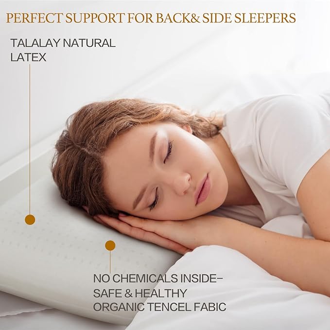 100% Talalay Latex Pillow, Luxury Queen Sleeping Bed Pillow for Side, Back, and Stomach Sleepers, Extra Soft Natural Latex Foam Pillow, Removable Breathable Cotton Cover (Firm, Standard)