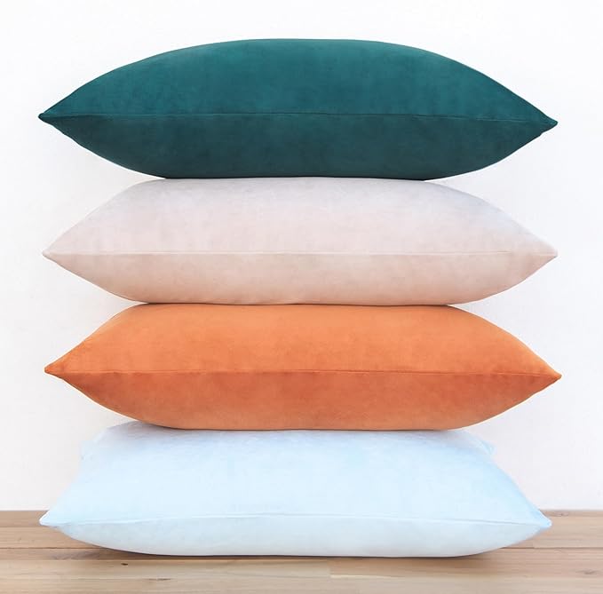 MONDAY MOOSE Decorative Throw Pillow Covers Cushion Cases, Set of 4 Soft Velvet Modern Designs, Mix and Match for Home Decor, Pillow Inserts Not Included (12x20 inch, Orange/Green)