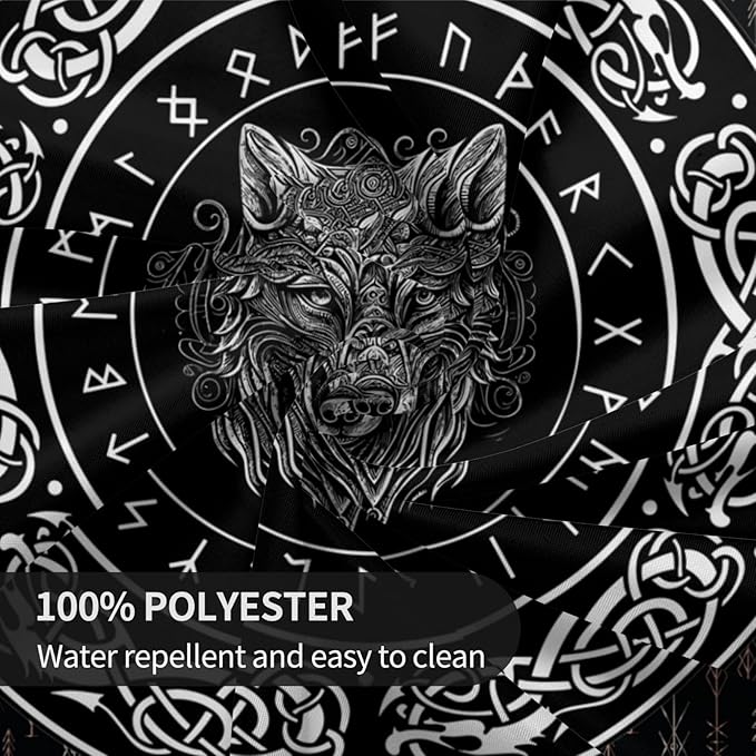 Norse Viking Tablecloth, Nordic Mythology Tree of Life Crow Ancient Mythical Viking Wolf Print Water Resisitant Table Cover for Dining Kitchen Living Room Home Party Holiday Decor 60 inch Round