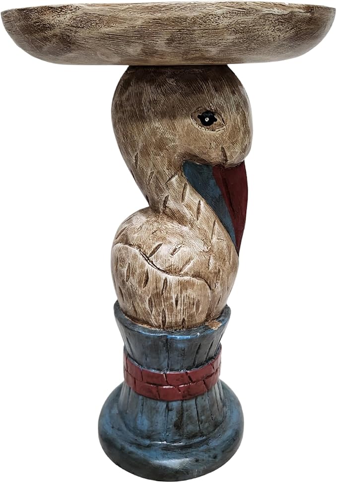 WorldBazzar Hand Carved Wooden Rustic Pelican Fish End Table Plant Stand Wood Sculpture