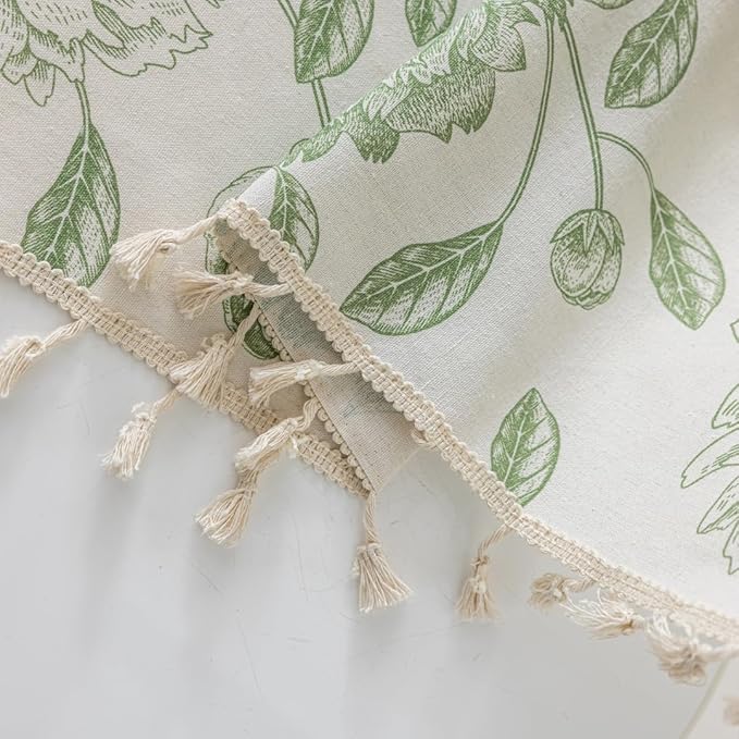 F-CHU Bohemian Curtains for Bedroom 63 Inch Length French Country Floral Drapes Farmhouse Rustic Window Curtain Panels for Bedroom Chic Cotton Linen Blend Toile Curtain，2 Panel Sage Green Curtains