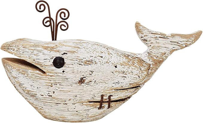 K KILIPES Wood Whale Statue Beach Table Decor for Home, 4.72" H Rustic Hand Carved Wood Sculpture Whale Figurine Coastal Centerpiece Nautical Ocean Decorations
