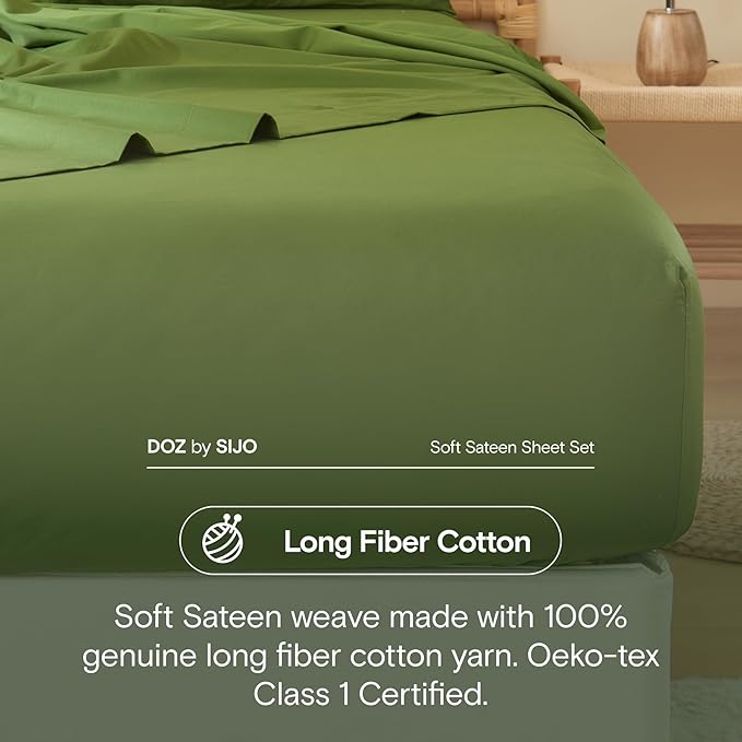 DOZ 100% Long Staple Cotton Duvet Cover Set, Soft Sateen Weave, Smooth, Breathable, Hotel Comfort, 106"x90", 8 Loops, 3pc – 2 Pillowcases 1 Duvet Cover (Forest, King/Cal King)