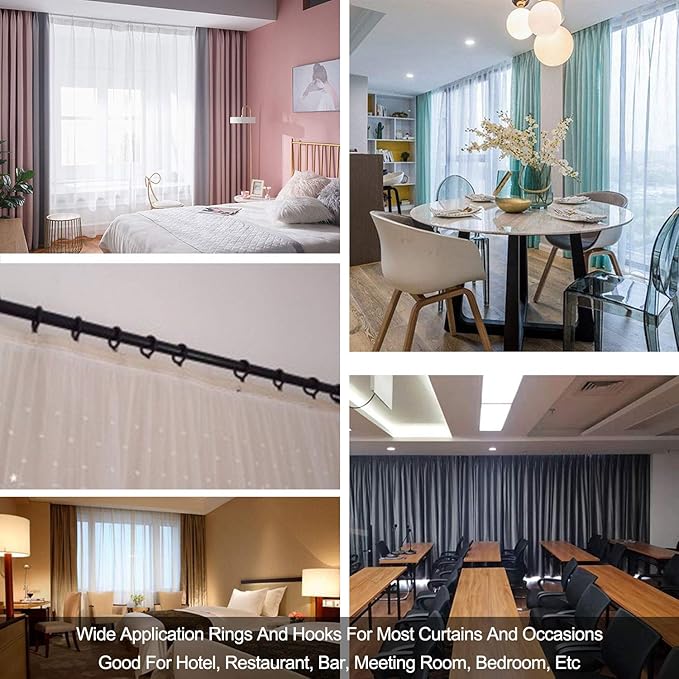60 Pcs Metal Curtain Rings & Hooks Set, 30 mm Internal Diameter, Bronze, Curtain Rod Rings with Eyelet