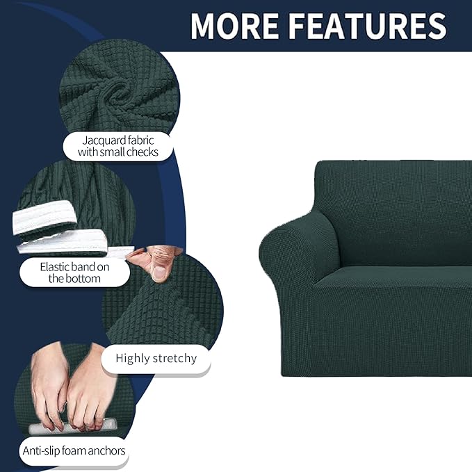 Cupuamon 2025 New Stretch Oversized Sofa Slipcovers Couch Sofa Cover for 4 Seater Furniture Protector Covers with Elastic Bottom Jacquard Fabric Small Checks for Pets, Kids - Hunter
