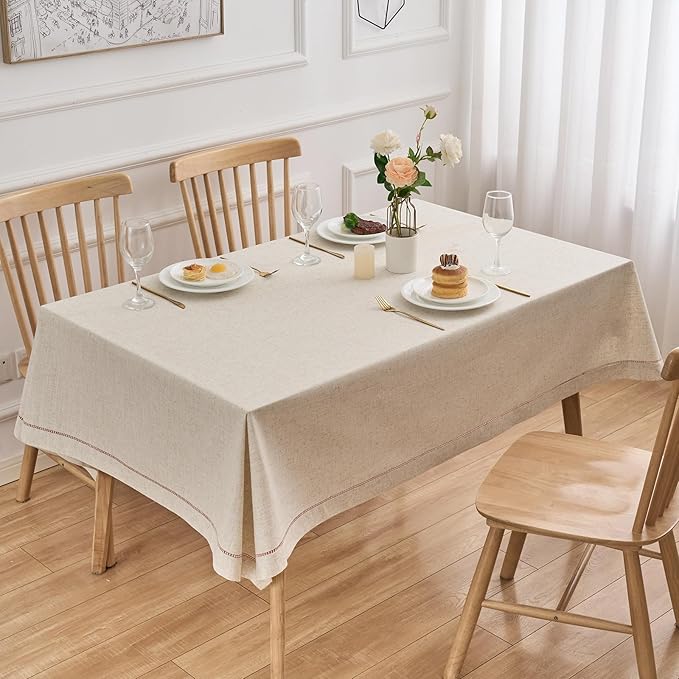Zdolmy Christmas Natural Flax Linen Tablecloth – Undyed Rectangle Hemstitch Table Cover for Kitchen, Dining & Decoration (Christmas Red, 55" x 102")