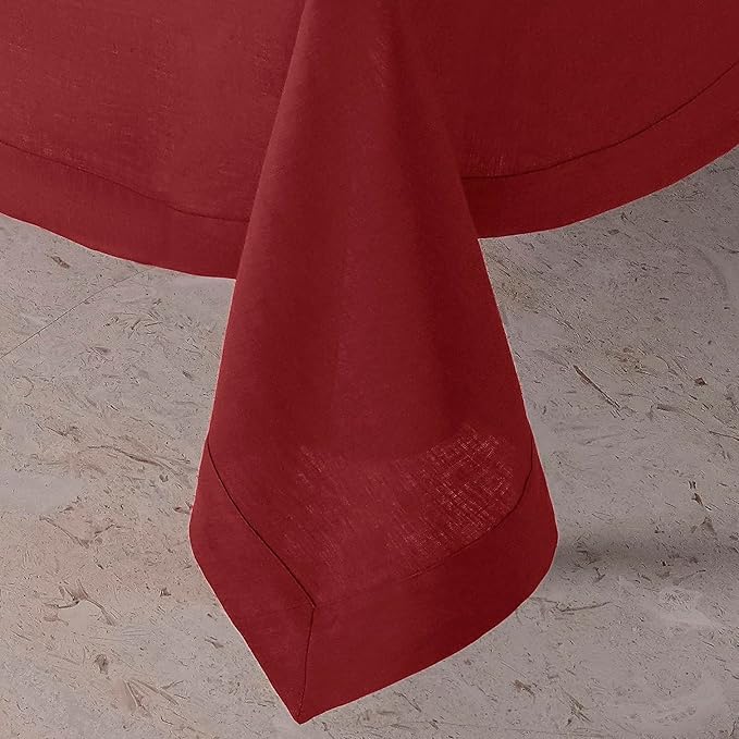D'Moksha Homes Red Linen Tablecloth 60 x 144 Inch - 100% Pure Linen Table Cloth for Rectangle Tables - Machine Washable Tablecloth for Fall, Thanksgiving, Christmas, Holiday