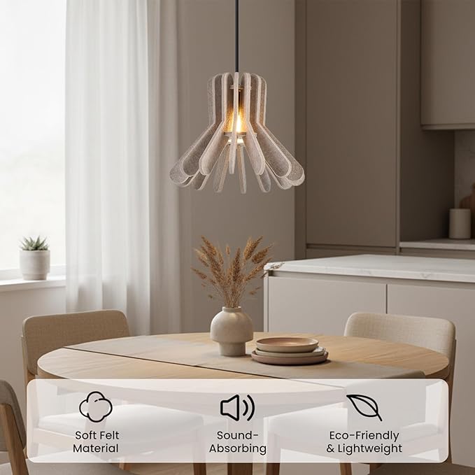Pendant Light with Felt Lampshade, Modern Hanging Lamp Fixture, DIY Acoustic Pendant Light Chandeliers for Kitchen Island, Living Room, Dining Room, Bedroom, Office (D13.7"x10.2")