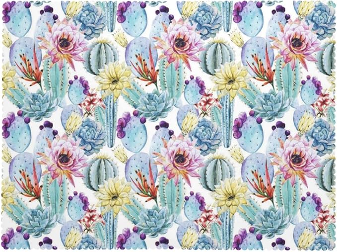 Cactus Table Cloth for Dining Tables, Reusable Blue Succulents Flowers Bloom Vibrant Watercolor Plant Tablecloths Decoration Tabletop Rectangle Table Cover for Kitchen,Party,Banquet,54x72In