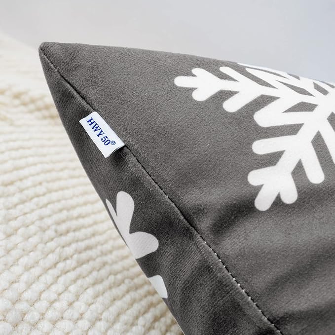HWY 50 Grey Gray Decorative Throw Pillow Covers 16x16 Inch for Couch Sofa Living Room Bed, Soft Square Throw Pillows Cases Cushion Cover with Christmas Snowflakes Print Pack of 2