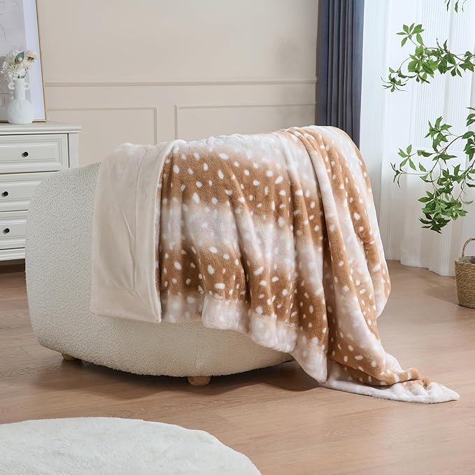 Krifey Faux Fur Blanket for Couch, Soft Bed Throw, Cozy Fuzzy Plush Thick Warm Blanket, Faux Rabbit Fleece, Christmas Birthday Gifts for Girls Women Mom Men, Dorm Room Decor, Deer Print, 50x60in