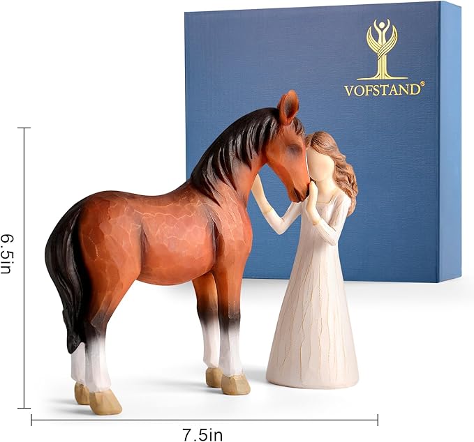 Horse Gifts for Girls Women - Girl Embraces Horses Figurine Gifts for Horse Lovers Women Sculpted Hand-Painted Resin Horses Stuff Cowgirl Equestrian Decor