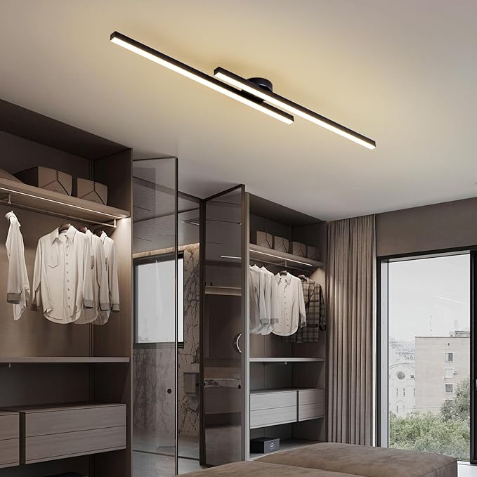 JAYMP Modern Ceiling Light with Remote, 43.3" Black Sputnik Ceiling Lamp, 32W Dimmable LED Lighting Fixture for Dining Room Living Room Kitchen Island, 2 Lights