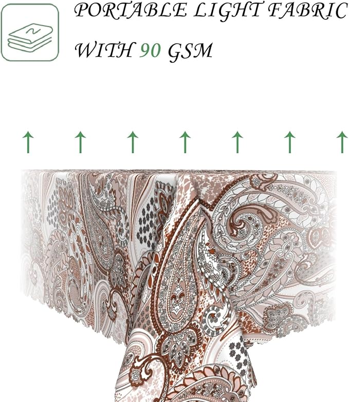 52x70 Inch Paisley Rectangle Tablecloth Bohemian Retro Brown Beige Geometric Patterned Table Cloth Bohemian Washable Durable Table Cover for Dining Banquet Garden Patio Holiday Gathering