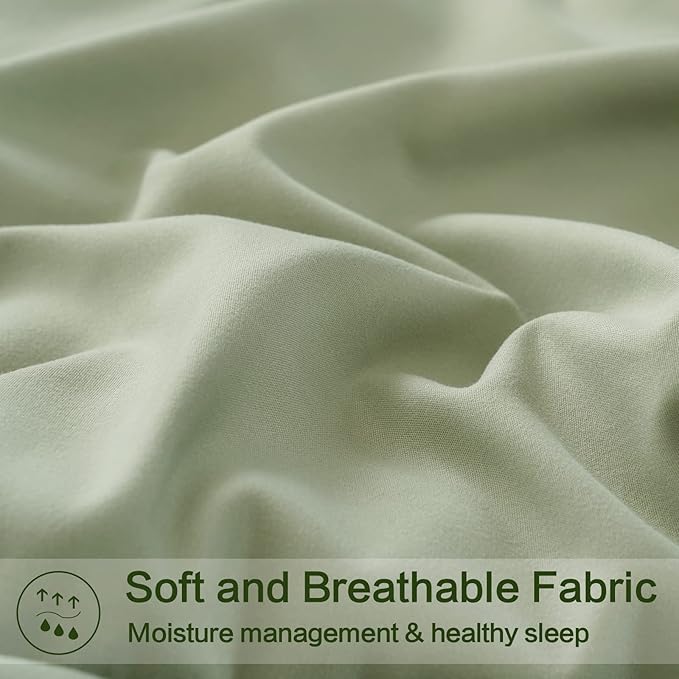 EASELAND King Size Down Alternative Comforter - Quilted Duvet Insert for All Seasons, Soft Lightweight with Corner Tabs, Summer Winter Warm Bedding, Sage Green 90x102 Inches