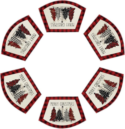 Artoid Mode Red Christmas Trees Wedge Shape Placemats for Round Table Set of 6, Winter Seasonal Kitchen Dining Table Decoration for Indoor Party Home