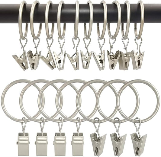 90 Pack Curtain Rings with Clips, Drapery Clips with Rings, Drapes Rings 1.26 in Interior Diameter, Fits up to 1 in Curtain Rod, Matte Silver