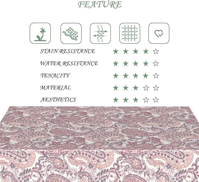 54x70 Inch Paisley Floral Rectangular Tablecloth Pink Floral Farmhouse Table Cloth Bohemian Washable Durable Table Cover for Dining Banquet Home Garden Decor