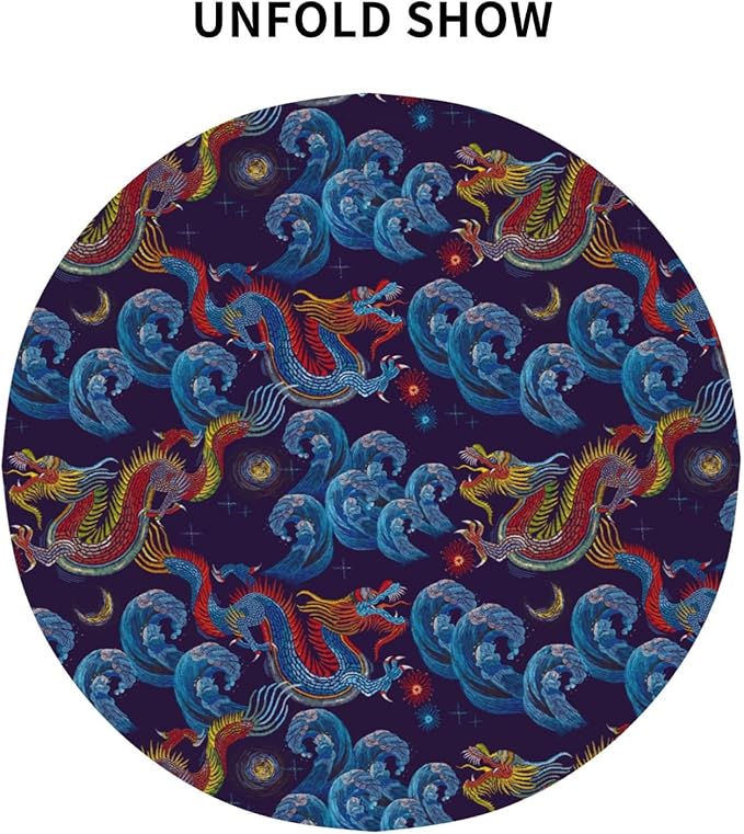 Chinoiserie Tablecloth Round, Traditional Zodiac Dragon Vintage Asian Style Oriental Luxury Water Resisitant Table Cover for Dining Kitchen Living Room Home Party Holiday Decor 70 inch Round