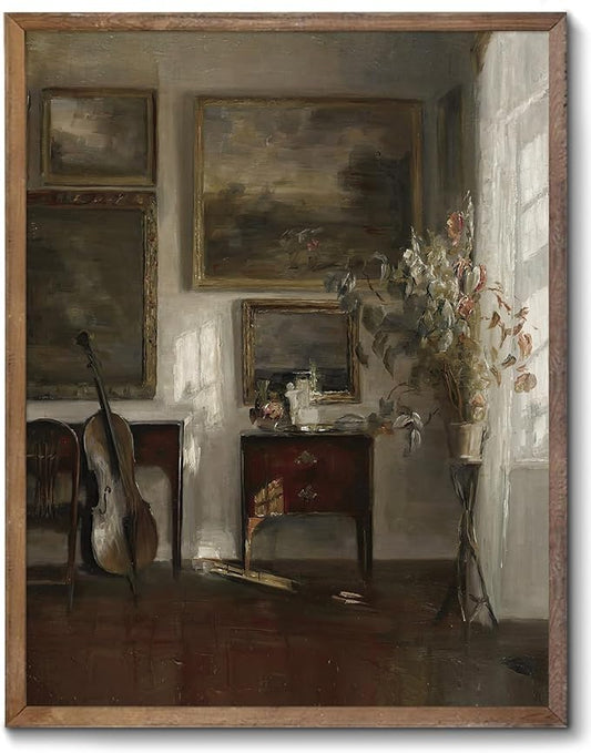XOCUUI Vintage Canvas Wall Art Home Decor Interior With a Cello Vintage Wall Art Decor for Living Room Home Decor Canvas Bedroom Decor (8"x10") - Unframed