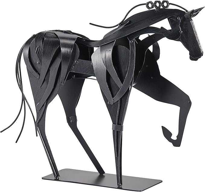 Handmade Horse Statue - Unique Rustic Decor for Office & Home - Hand-Painted Metal Sculpture - Perfect Handicraft Gift for Horse Lovers (Black)