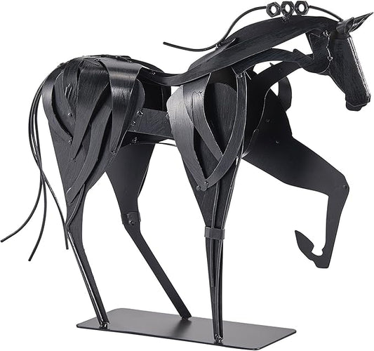 Handmade Horse Statue - Unique Rustic Decor for Office & Home - Hand-Painted Metal Sculpture - Perfect Handicraft Gift for Horse Lovers (Black)