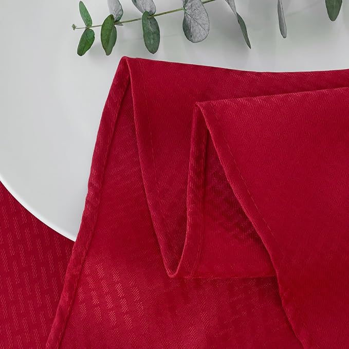 maxmill Round Tablecloth Weaved Texture Design Spill-Proof Wrinkle Free Soft Christmas Table Cloth for Circular Table Cover, for Dining Room Banquet Parties Holiday Dinner, 70 Inch Red
