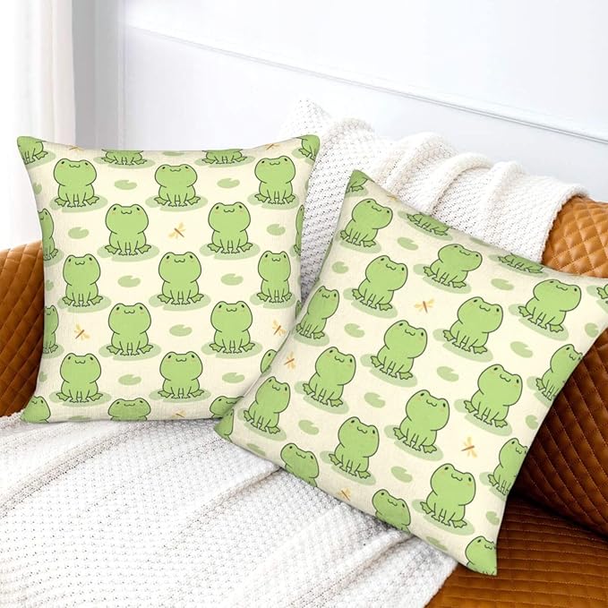 Frog Pattern Pillow Covers 18x18 Inch Set of 2 Cute Frogs Throw Pillow Cover Funny Cartoon Animal Square Pillowcase Cushion Cases for Home Couch Bed Sofa
