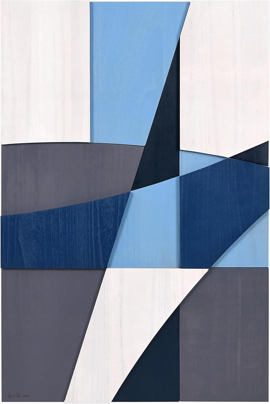 Empire Art Direct "Whispers of Blues I Hand Made & Hand Finished Solid Wood Abstracts, Ready to Hang, Living Room, Bedroom & Office, 36" x 24"x 1.42"