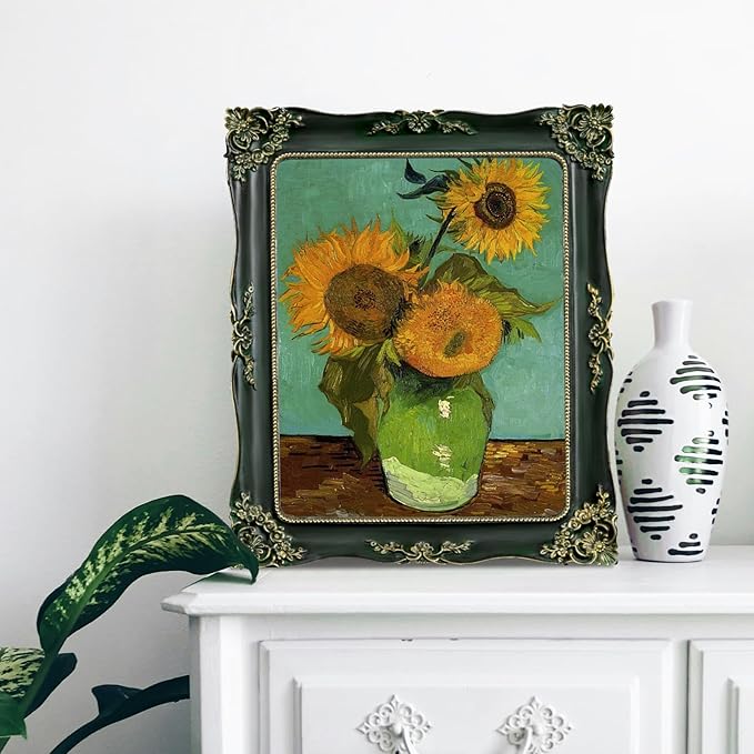 Green Picture Frame 8x10 Vintage Picture Frames Antique Ornate Baroque Victorian Handcrafted for Wall or Tabletop Display, Fits 8x10 or 5x7 Photo with Mat