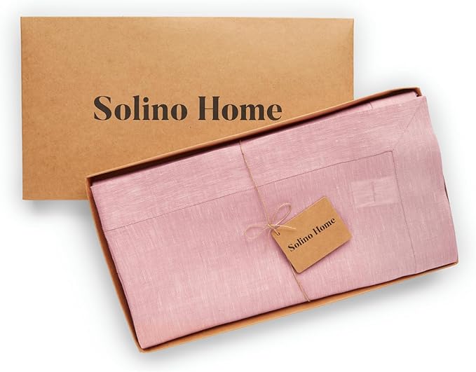 Solino Home Linen Tablecloth 60 x 90 Inch - 100% Pure Linen Bubblegum Pink Table Cloth for Rectangle Tables - Athena, Machine Washable Tablecloth
