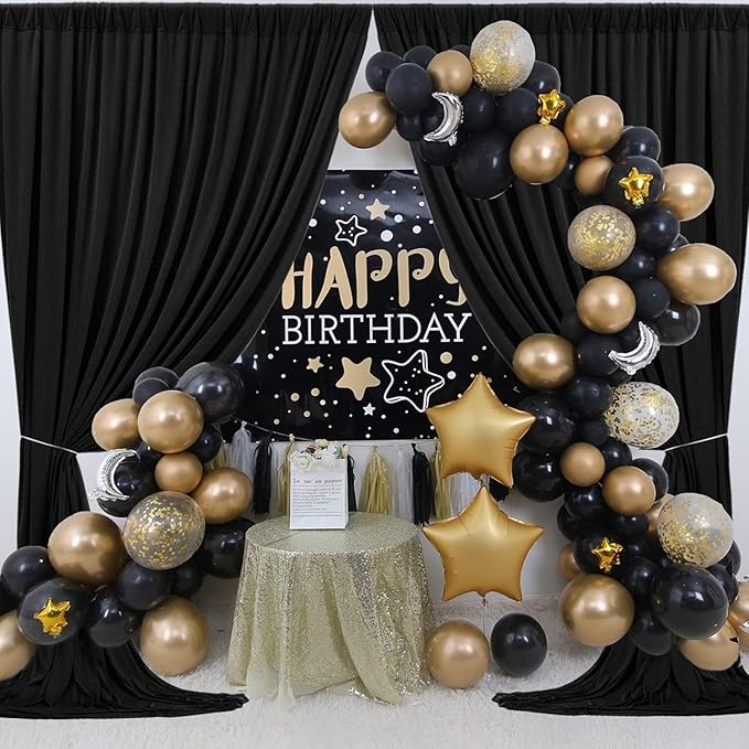 40ftx8ft Wrinkle Free Black Backdrop Curtains for Parties, 8 Panels 5x8ft Thick Polyester Photo Backdrop Drapes for Weddings Birthday Graduation Photography Background Curtains