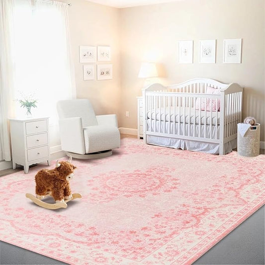 Istana 9x12 Area Rug - Pink 9 x 12 Area Rugs for Living Room - Foldable 9x12 Rugs for Bedroom/Living Room Rug - Stain Resistant Washable & Eco-Friendly Area Rugs